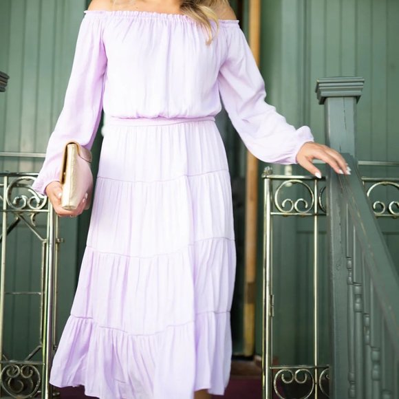 Lilly Pulitzer Jennie Midi Lilac Freesia Dress Purple Dot Dot Off the Shoulder S - Picture 13 of 16